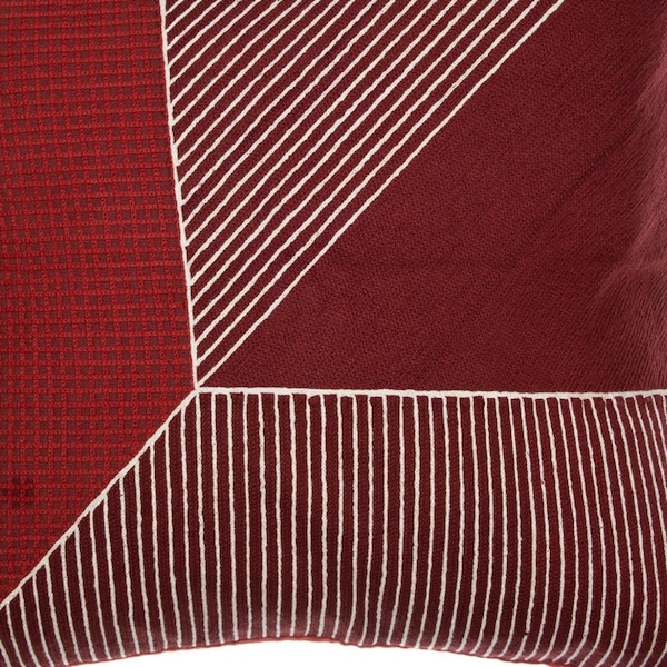 Homeroots 20" Red and White Geometric Cotton Throw Pillow With Embroidery 549400 - main