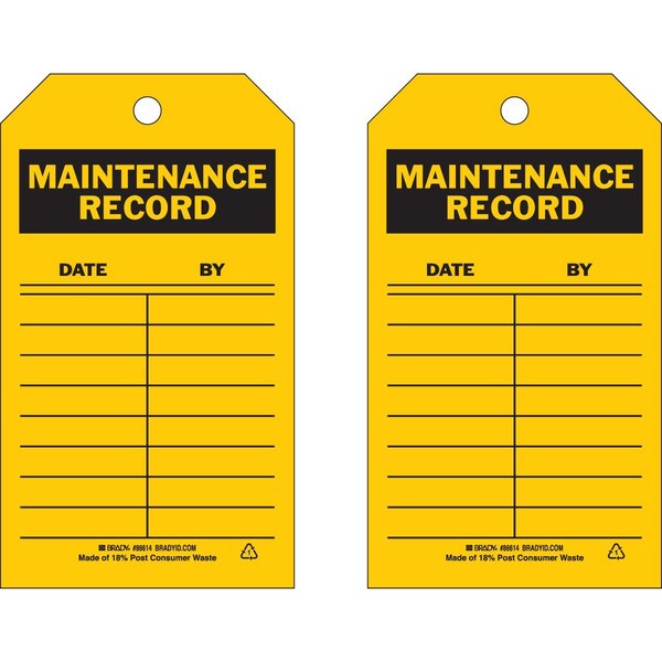 Brady Tag MAINTENANCE RECORD Polyester 7x4 Black on Yellow 10/PK, 10PK 86614 - main