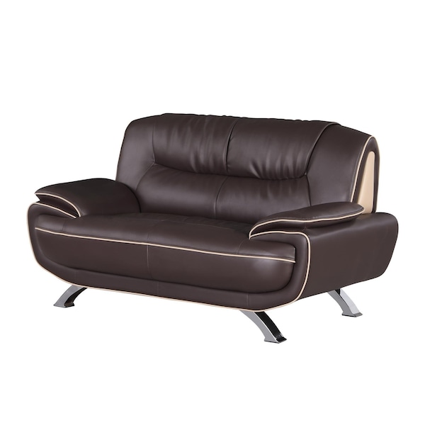 Homeroots 64in Brown And Silver Faux Leather Loveseat 329464 - main