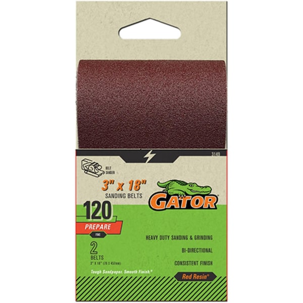 Gator Finishing Red Resin 3 x 18 in. Sanding Belt, 120 Grit, 2PK 3149 - main