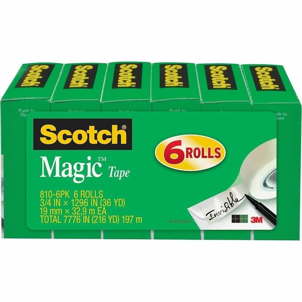 Scotch 3/4"W Magic Tape, 36 yd L, Clear, 6 PK MMM8106PK - main