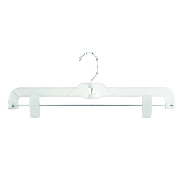 Nahanco 14in White Hi- Impact Plastic Heavy Weight Skirt/Pant Hanger w/ Long Hook and Plastic Clips., 100PK 1600PCLH - main
