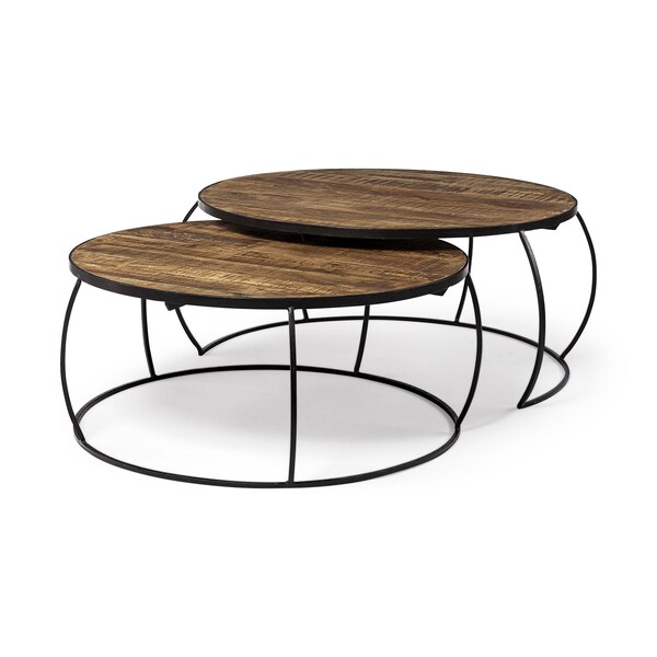 Homeroots Brown and Black Wood and Metal Round Nested Coffee Tables 376284 - main