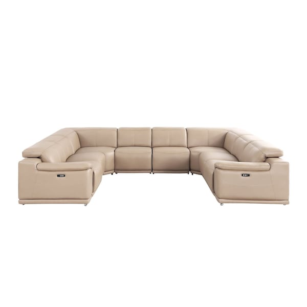 Homeroots Beige Leather Power Reclining U Shaped Eight Piece Corner Sectional 643953 - main