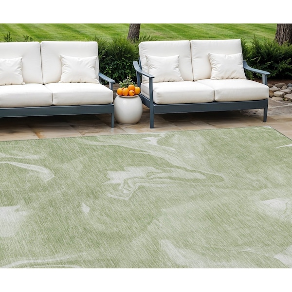 Homeroots 9' X 12' Artichoke Green Fern Green And Ivory Abstract Washable Indoor Outdoor Area Rug 587462 - main