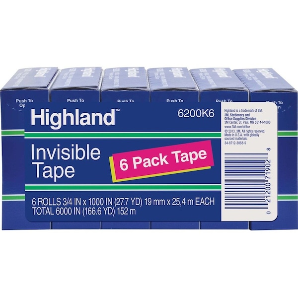 3M Tape, Invisble, Econ, 3/4x1000, PK6 6200341000 - main
