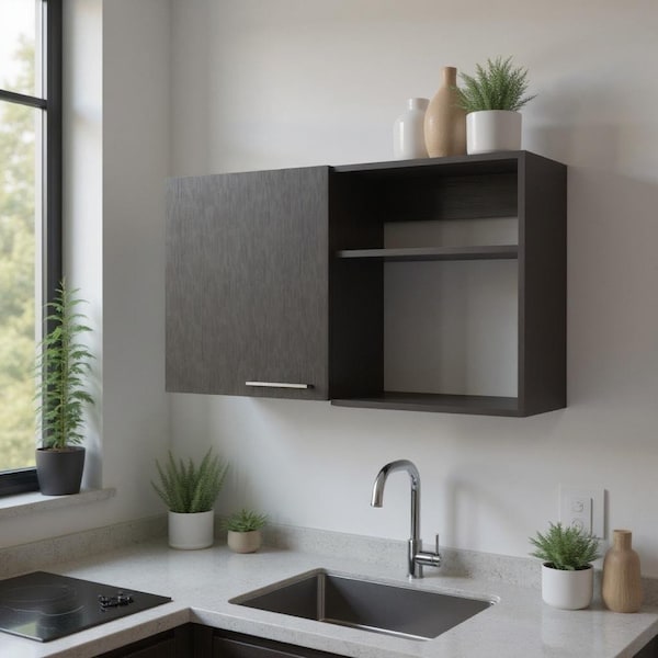 Homeroots 39in Black Wood Wall Mounted Accent Cabinet With Single Door 524971 - main
