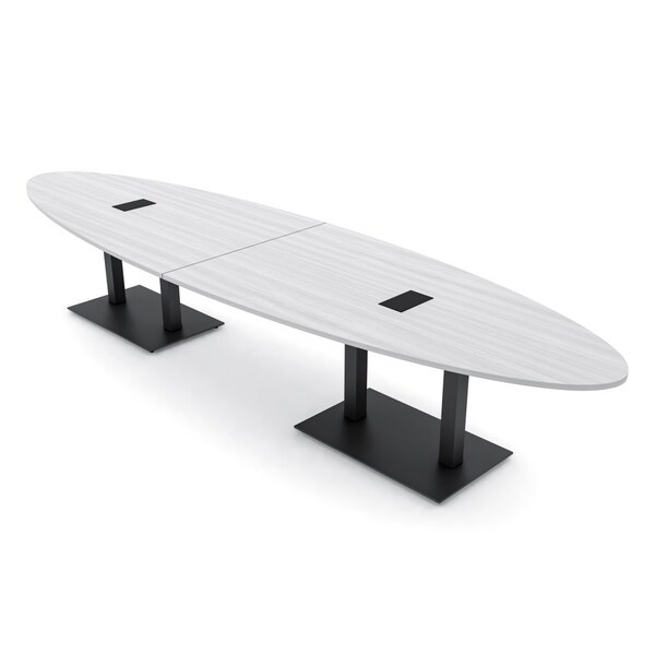 Skutchi Designs Oval Conference Table With Power Unit, 48 in W, 168 in L, White HAR-OVL-48X168-DOU.BK-WA7976-EBLK - main