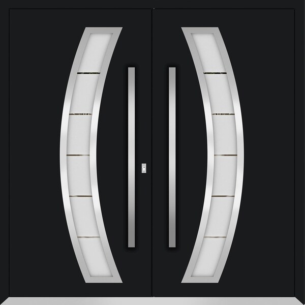 Vdomdoors Metal Double Doors Deux 6500 Black Enamel Frosted Glass Entry Modern Painted (W72xH80) Right hand I DEUX6500DEXD-BLK-W72xH80-RH-I - main
