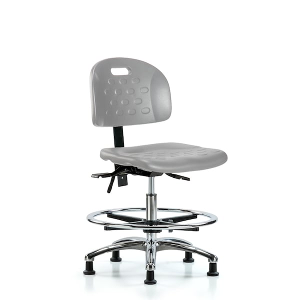 Blue Ridge Ergonomics Poly Chair Chrome-Medium Bench Height with Seat Tilt, Chrome Foot Ring, &Stat Glides in Gray Poly HPMBCH-CR-T1-A0-CF-RG-GRY - main