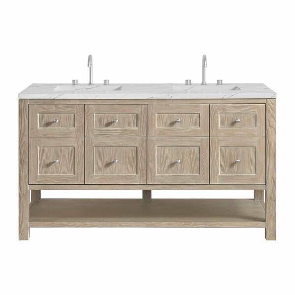 James Martin Vanities Breckenridge 60 in. Double Vanity, Whitewashed Oak, w/ 3 CM Ethereal Noctis Quartz Top 330-V60D-WWO-3ENC - main