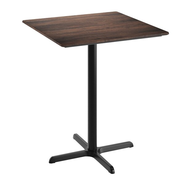Flash Furniture 36" Square Tabletop, Seamless Surface Technology, Dark Brown with 30" x 30" Black Bar Height X-Base ST-SQ36-WBR-T3030B-GG - main