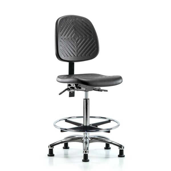 Blue Ridge Ergonomics Bench Chair, Poly, Hi, Med Bk, Chr, CF Glides, No Arms, 24-1/2" to 33-1/2" Height, Blue, Black BR-PHBCH-MB-CR-T0-A0-CF-RG - main