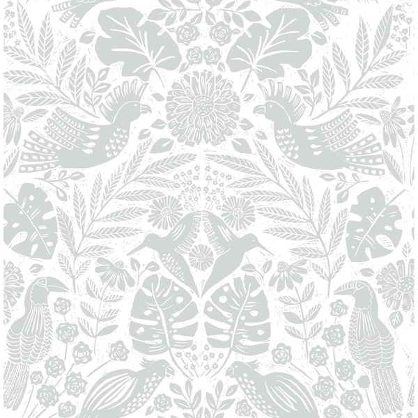 A-Street Prints Nestle Light Grey Bird Block Print Wallpaper 4122-27001 - main