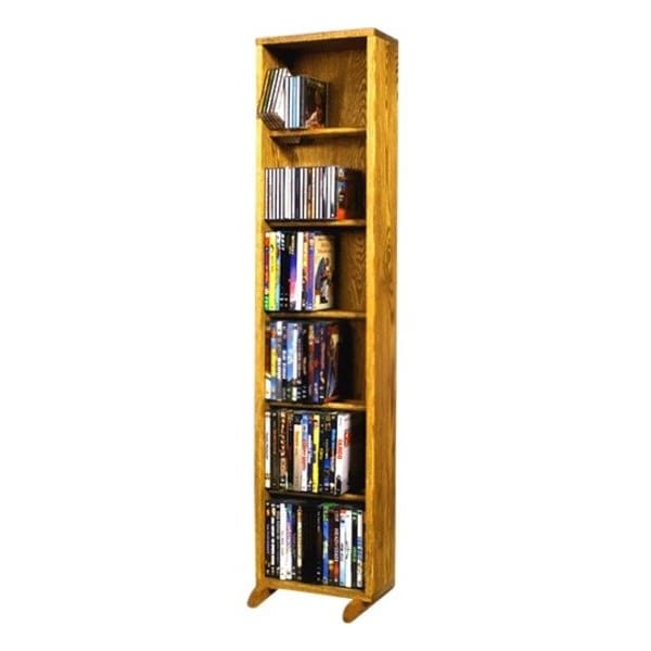 Wood Shed The Wood Shed Solid Oak 6 Row Dowel DVD Cabinet Tower Capacity 80 DVD's Honey Oak Finish 615-12 - main