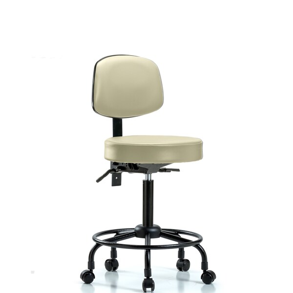 Blue Ridge Ergonomics Med Bench Stool, Vinyl, Bk, RT, Casters, Wht BR-VMBST-RT-T0-RC-8501 - main