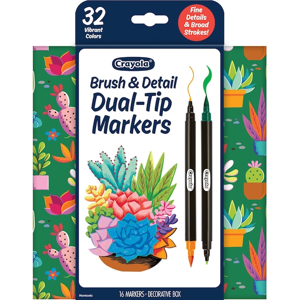 Crayola Brush & Detail Dual-Tip Markers, 32 Colors in 16 Markers 58-6755 - main