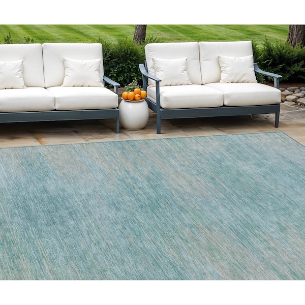 Homeroots 8' X 10' Aqua Teal Blue And Gray Abstract Washable Indoor Outdoor Area Rug 587197 - main