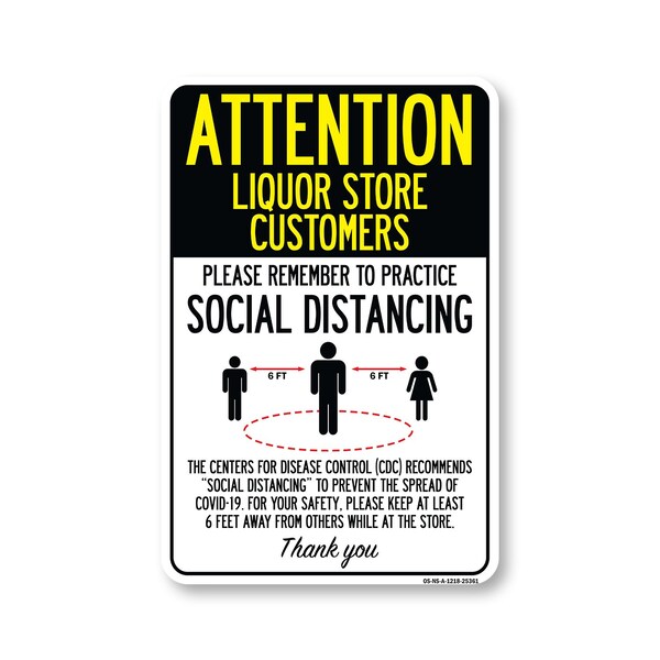 Signmission Public Safety, Liquor Store Customers Practice Social Distancing, 18in X 12in, OS-NS-A-1218-25361 OS-NS-A-1218-25361 - main