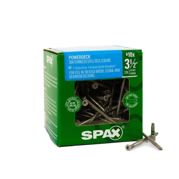 Spax #10 x 3-1/2 in Exterior Stainless Steel Wood Deck Screws Powerdeck Trim Head T-Star Plus 3 LB, 175PK 45705008403045 - main