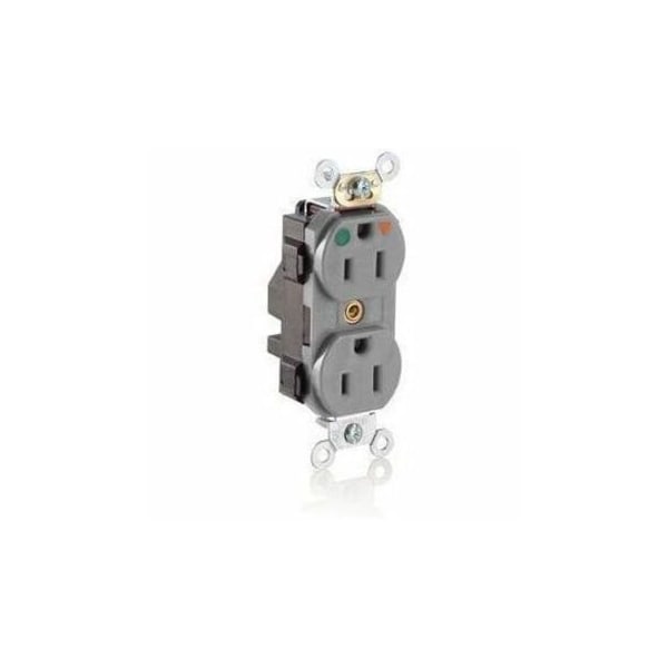 Leviton Lev-Lok Hospital Grade Tamper Resistant Duplex Receptacle, 15 Amp, 125 Volt MT820-IGG - main