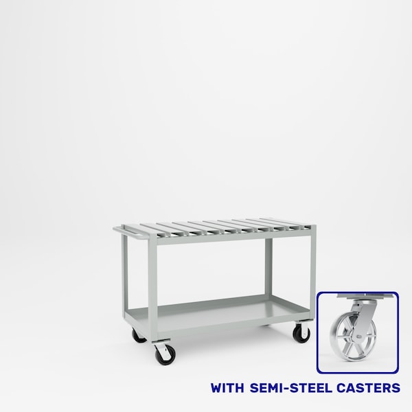 Pucel 2 Shelf Slat Top Cart, 48 in W x 24 in D x 33 1/2 in H, Light Blue S-48-DT-2-S - main