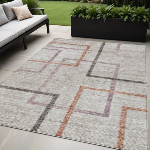 Homeroots 5' X 8' Taupe Charcoal And Copper Geometric Washable Indoor Outdoor Area Rug 588345 - main