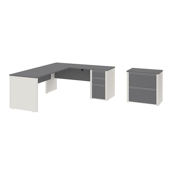 Bestar L Shaped Desk L-Shaped Workstation, 71-1/8" D X 30-3/8" H, 82-3/4" W X Melamine, Slate/Sandstone 93883-59 - main