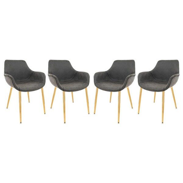Leisuremod Markley Modern Leather Dining Arm Chair with Gold Metal Legs, Charcoal Black, 4PK ECG26BL4 - main