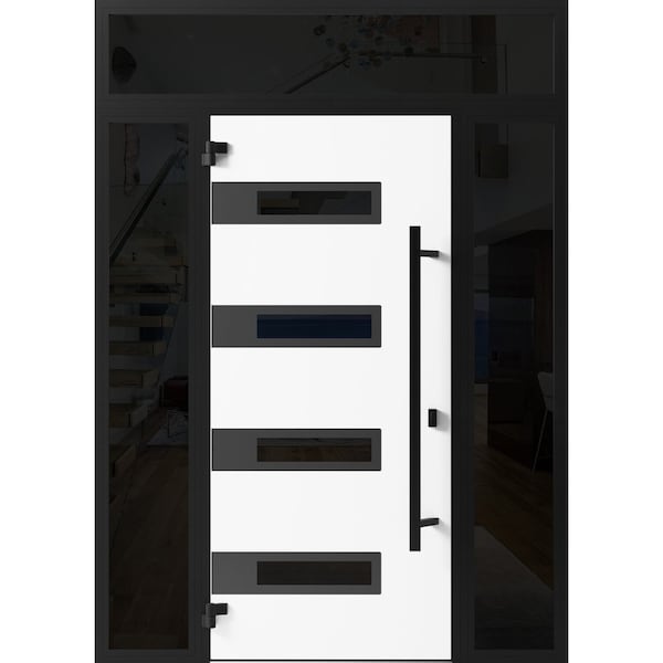 Vdomdoors Front Exterior Prehung Steel Door Ronex0131 Grey 2 Sidelight and Transom Window Sidelite Entry RONEX0131EXD-GRE-W14+36+14 X H80+16-RH-I - main