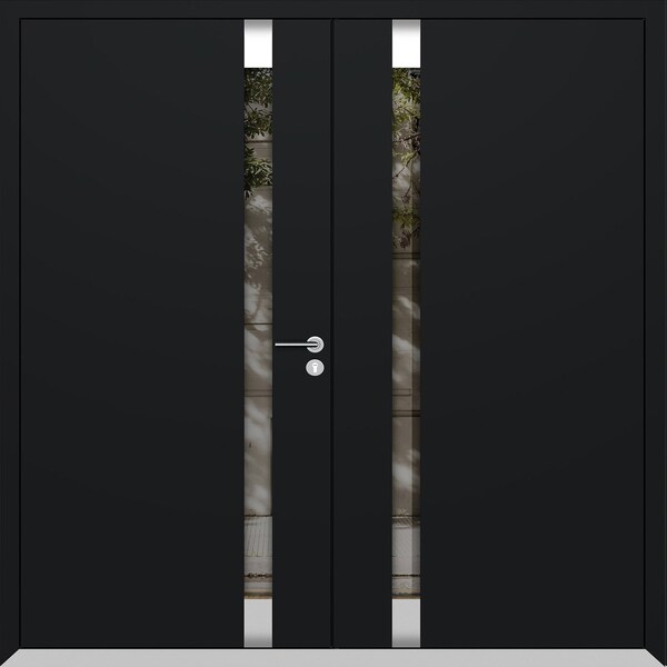 Vdomdoors Aluminum Double Doors Cynex 6777 Black Mirrored Clear Glass Modern Painted (W72xH96) Left hand Outs CYNEX6777DEXD-BLK-W72xH96-LH-O - main