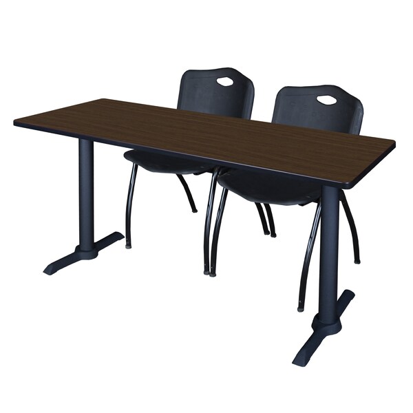 Regency Cain T-Base Training Seminar Table W/ 2 M Stack Chairs, 60 in W, 24 in L, Neo Walnut MTRCT6024NW47BK - main