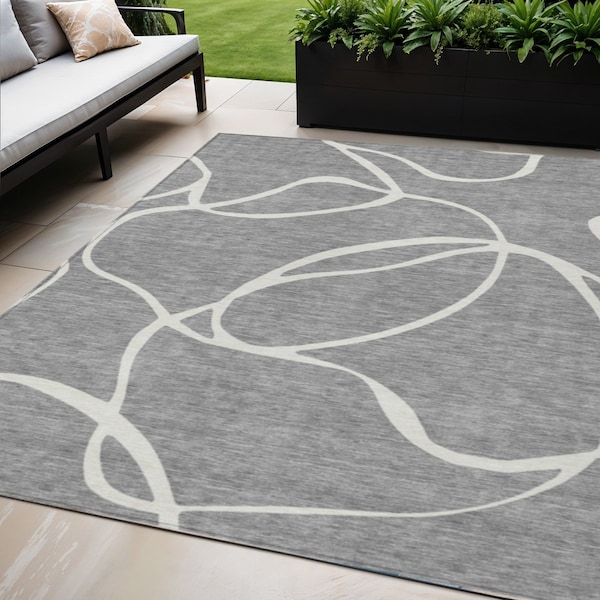 Homeroots 5' X 8' Gray And Ivory Abstract Washable Indoor Outdoor Area Rug 597482 - main