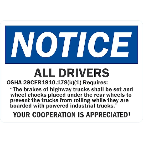 Lyle All Drivers, OSHA 29CFR1901.178(k)(1) Requires, The Brakes, 7x5, Non-Reflective, White G-17423-ND_7x5 - main