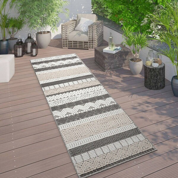 World Rug Gallery Contemporary Boho Indoor/Outdoor Runner Rug 2 ft 7 in x 8 ft Gray 5559GRAY27X8 - main