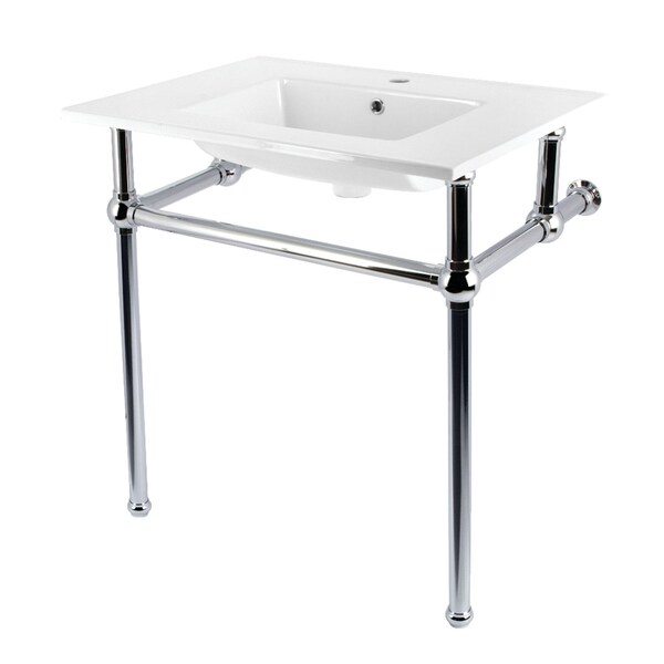 Kingston Brass 31" Ceramic Console Sink with Brass Legs, 1-Hole, White/Polished Chrome KVBH312271 - main
