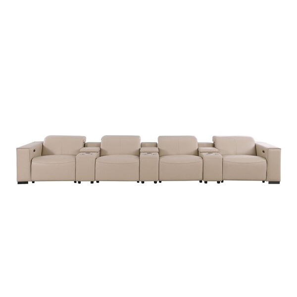 Homeroots 179" Beige Top Grain Leather Reclining Metal USB Sofa 720317 - main