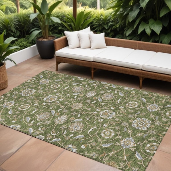 Homeroots 8' X 10' Olive Green Brown And Ivory Moroccan Washable Indoor Outdoor Area Rug 605172 - main
