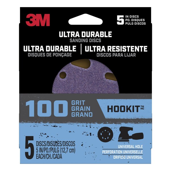 3M Ultra Durable 5 inch Power Sanding Discs, Universal Hole, 100 grit, 20PK DISC5IN5PK100 - main