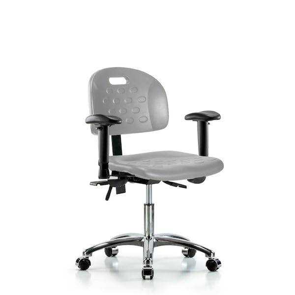 Blue Ridge Ergonomics Poly Chair Chrome - Desk Height with Seat Tilt, Adjustable Arms, & Casters in Gray Poly HPDHCH-CR-T1-A1-CC-GRY - main