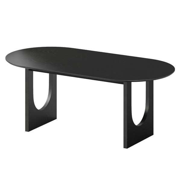 Homeroots 79" Black Solid Wood Double Pedestal Base Oval Dining Table 712141 - main