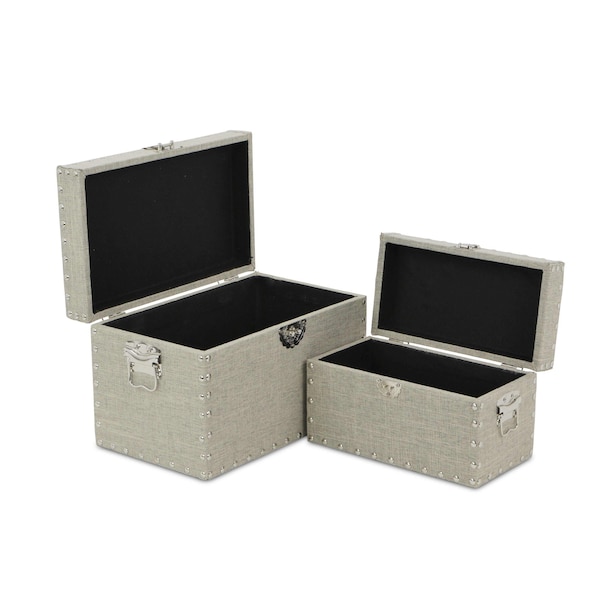 Homeroots Set of Two Beige Solid Wood And Fabric Box With Lid, 2PK 489398 - main