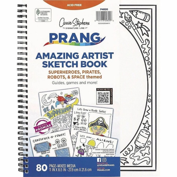 Pacon Amazing Artist Sketch Book, 80 Pages, Black, White Cover, Perforated, Acid-free P4820 - main