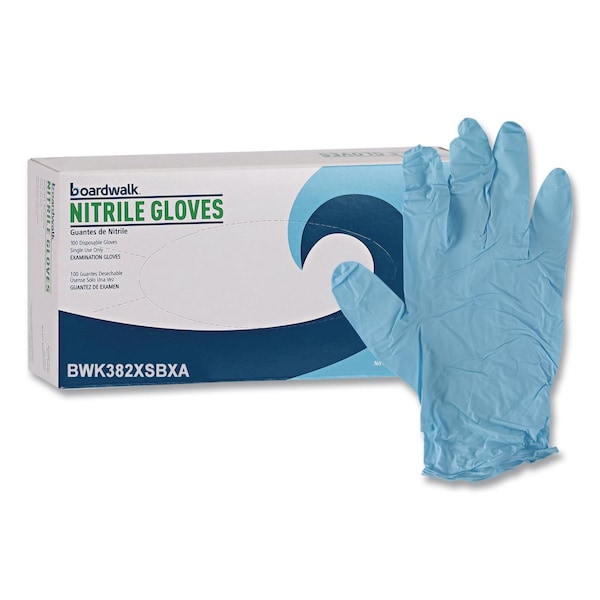 Boardwalk Disposable Examination Nitrile Gloves, Powder-Free, X-Small, 5 mil Thick, 9.5" Long, Blue, 100PK 382XSBXA - main
