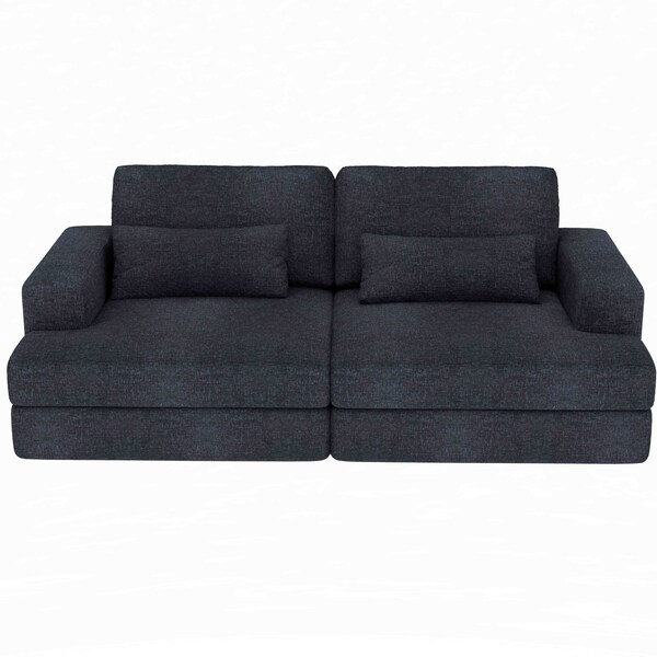 Homeroots 93" Blue Chenille Modular Stainless Steel Sleeper Sofa With Toss Pillows 706813 - main