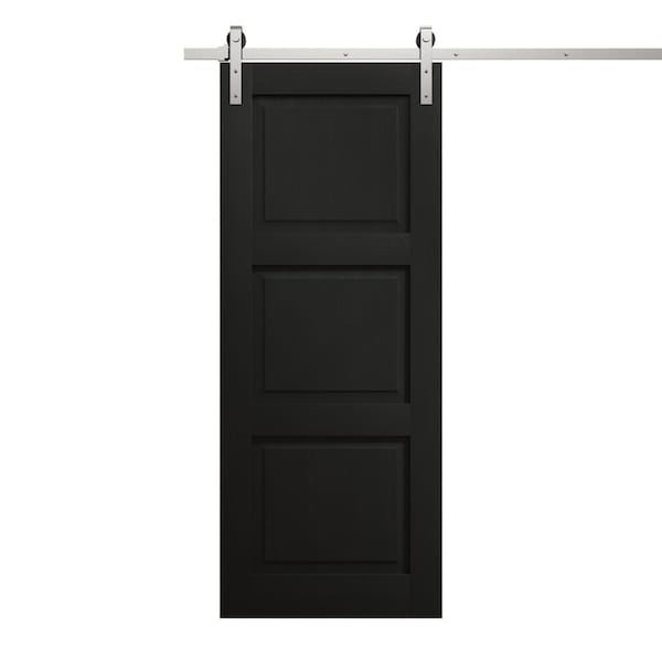 Sartodoors Modern Barn Door 42 x 96 inches, Ego 5010 Painted Black Oak, 8FT Silver Rail Track Heavy Hardware EGO5010BD-S-CHK-4296 - main