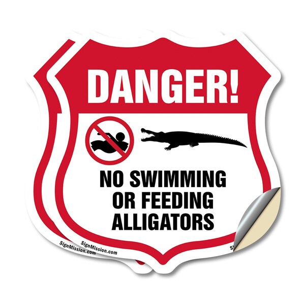 Signmission Alligator Warning Shield Sign Danger! No, 4 inch X 4 inch, Vinyl Decal, 2PK SHI-D-2PACK-4-356 - main