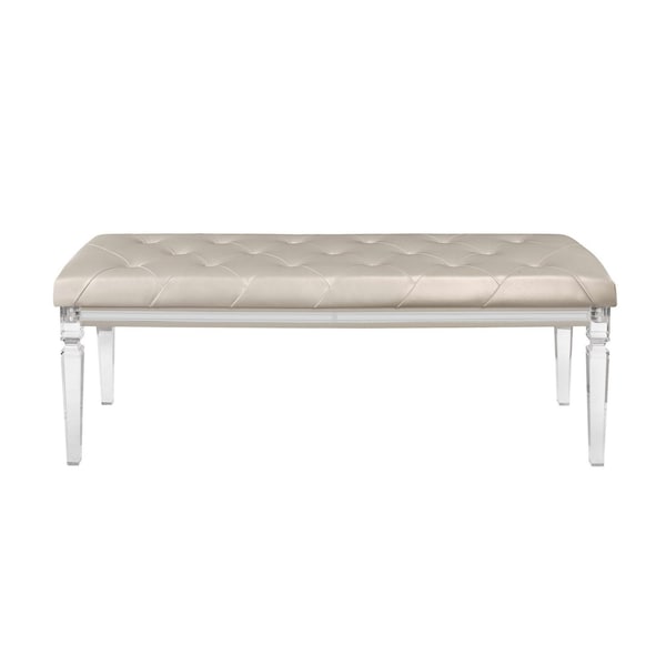 Homeroots 54in Champagne and Clear Upholstered Faux Leather Bench 384033 - main