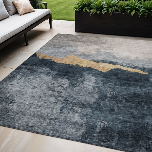 Homeroots 5' X 8' Blue Gray And Gold Abstract Washable Indoor Outdoor Area Rug 602994 - main