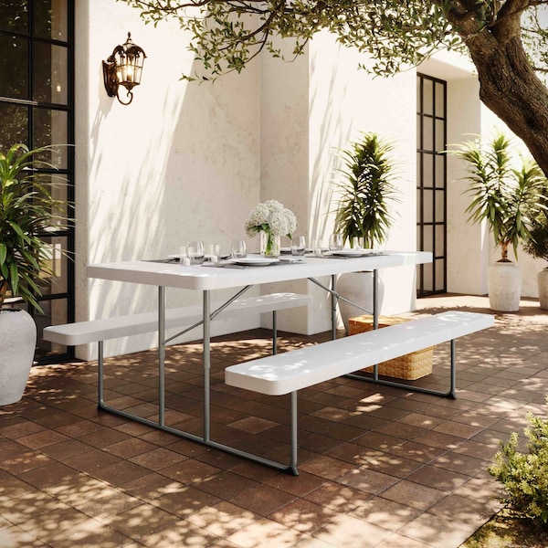Flash Furniture Insta-Fold 6 Foot Granite White Indoor-Outdoor Picnic Table - Commercial Grade Foldable Steel Frame RB-EBB-3072FD-MND-WH-GG - main